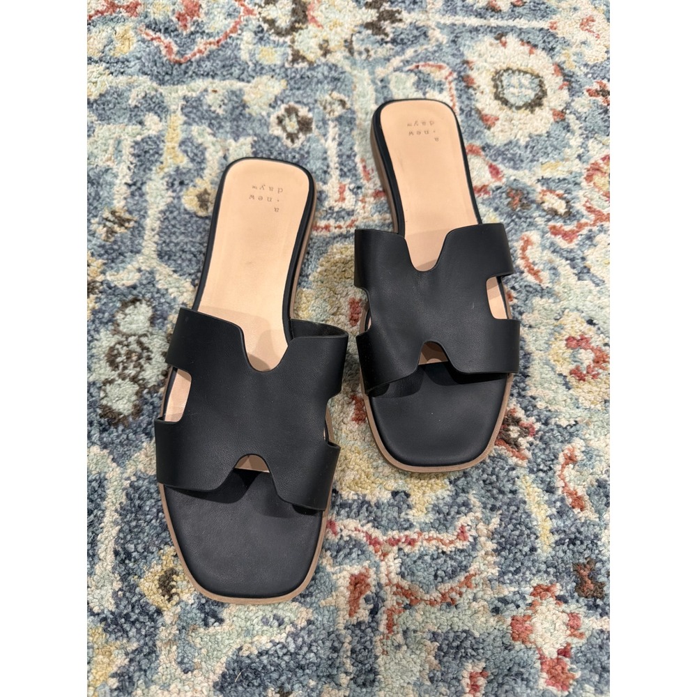 A New Day Slide Sandals Women 9 Black H-Band Minimalist